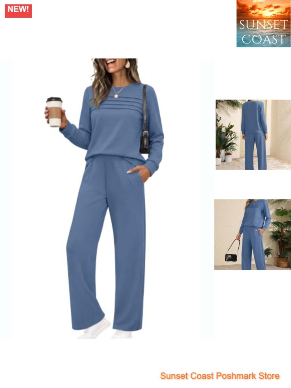 2 Piece Lounge Set with Pleated Top Wide Leg Pants